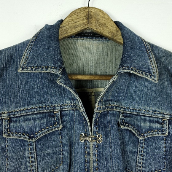 Elie Tahari Jean Jacket Denim Vintage Artsy Clasp - Picture 2 of 8